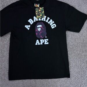 Bape Black Short Sleeve Tee with White and Purple Logo